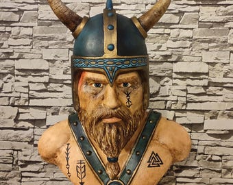 Large Viking Warrior Bust: Norse Mythology Sculpture (22.8 Inches)