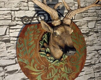 Wandsculptuur hertenkop: elegant huisdecor (17,71 x 15,35 x 7,08 inch)