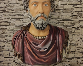 Estatua hecha a mano de Marco Aurelio: busto de emperador romano de 86 cm
