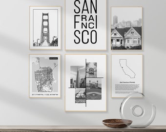 San Francisco Art Print Set: Black and White City Decor (Digital Download)