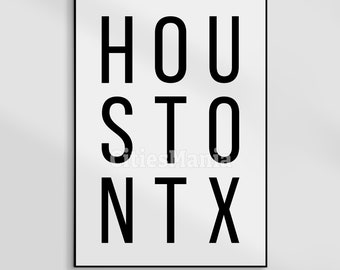 Stampa DIGITALE Houston Texas, poster originale di Houston per soggiorno, camera da letto, bagno, arte tipografica della città, arredamento moderno di Houston.