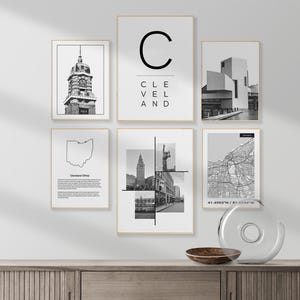 Digital Cleveland Wall Art, Original City Set Of 6 Prints For Office, Bedroom, Bathroom, Living Room, Cleveland Map Decor, Item No: #128.