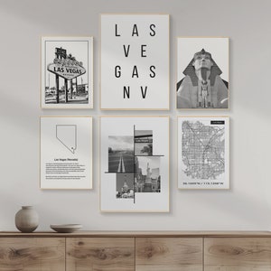 DIGITALE Las Vegas Prints, 6-teilige Wandkunst, Original Stadt Karte Kunst für Wohnzimmer, Spielzimmer, Nevada Prints, Las Vegas Typografie.