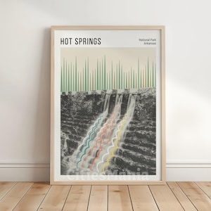 DIGITAL Hot Springs, Arkansas Print, Modern Mid-Century Wall Art For Bedroom, Bathroom, Living Room, Nature, Waterfall Print.