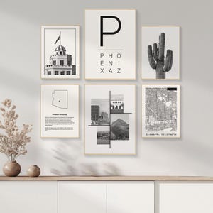 Arte de pared DIGITAL de Phoenix, Arizona, juego de 6 impresiones, impresiones de pared de ciudad moderna, arte del mapa de la ciudad de Phoenix, Arizona, cactus, arte del desierto.