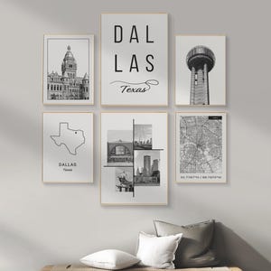 Dallas Texas Wall Art, Set Of 6 City Prints, Modern, Original Dallas Prints For Office, Bedroom, Living Room, Bathroom, DIGITAL DOWNLOAD.