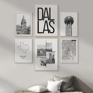 Dallas Texas Wall Art, Set Of 6 City Prints, Modern, Original Dallas Prints For Office, Bedroom, Living Room, Bathroom, DIGITAL DOWNLOAD.