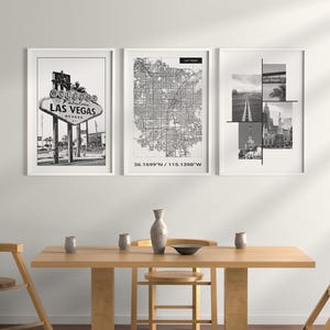 Art mural de Las Vegas, lot de 3 impressions de ville originales pour décoration d'appartement, art du Nevada, carte de Las Vegas et affiche de croquis, téléchargement numérique.