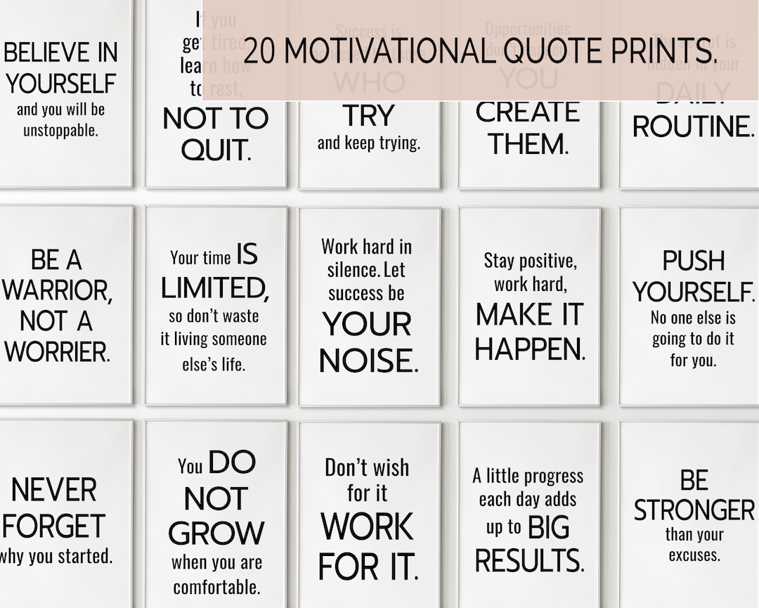 Printable Motivational Wall Art, Set of 20 Quotes, Inspirational Wall