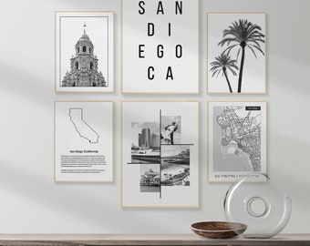 San Diego Art Print Set: zwart-wit stadsdecor (digitale download)