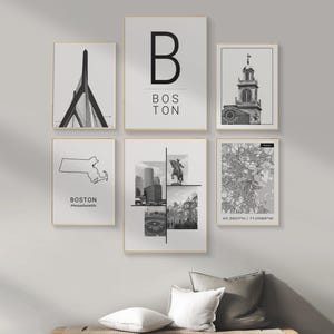 Boston Wall Art, 6er-Set Schwarzweiß-Stadtdrucke, Original Stadt Karte Wandkunst für Büro, Wohnzimmer, Schlafzimmer, DIGITALER DOWNLOAD