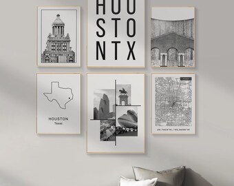 Houston Texas Wall Art, Set Of 6 City Prints, Modern City Prints For Wall Decor,  Map Of Houston, City Map Wall Art, DIGITAL DOWNLOAD.