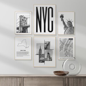 DIGITALE New York City Wand Kunst, New York Print Set für Apartament Wanddekor, New York City Manhattan Map Decor, NYC Typografie Print.