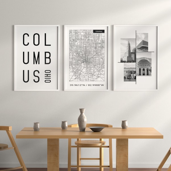 Columbus Ohio Wall Art Prints: City Map & Landmarks (Digital Download)