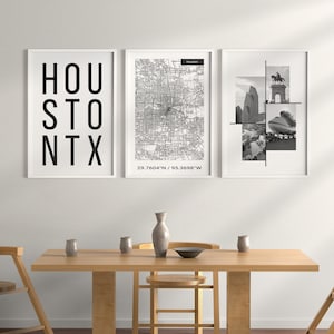 Houston Texas Wandkunst, 3-teilige Wandkunst, Houston Wohnung Wandkunst, Houston Karte und Typografie-Druck, Stadt Karte Wandkunst, DIGITAL DOWNLOAD.