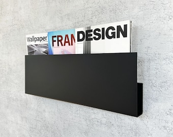 Magazine Rack, Wall mount magazine holder, modern shelf for magazines, reading corner hanging decor, metal magazine organizer