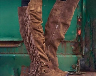 70s Fringe Boots - Etsy