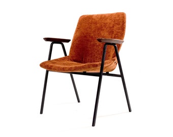 Vintage Niko Kralj Shell Chair, Restored Brown Velvet Armchair