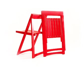 1 of 2 Restored Trieste Folding Chair: Vintage Red Aldo Jacober Design