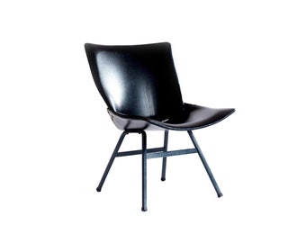 1 of 2 Shell Chair low / restored /  1956 / designer Niko Kralj / Stol Kamnik / Slovenia / Yugoslavia / low / black leather / vintage metal