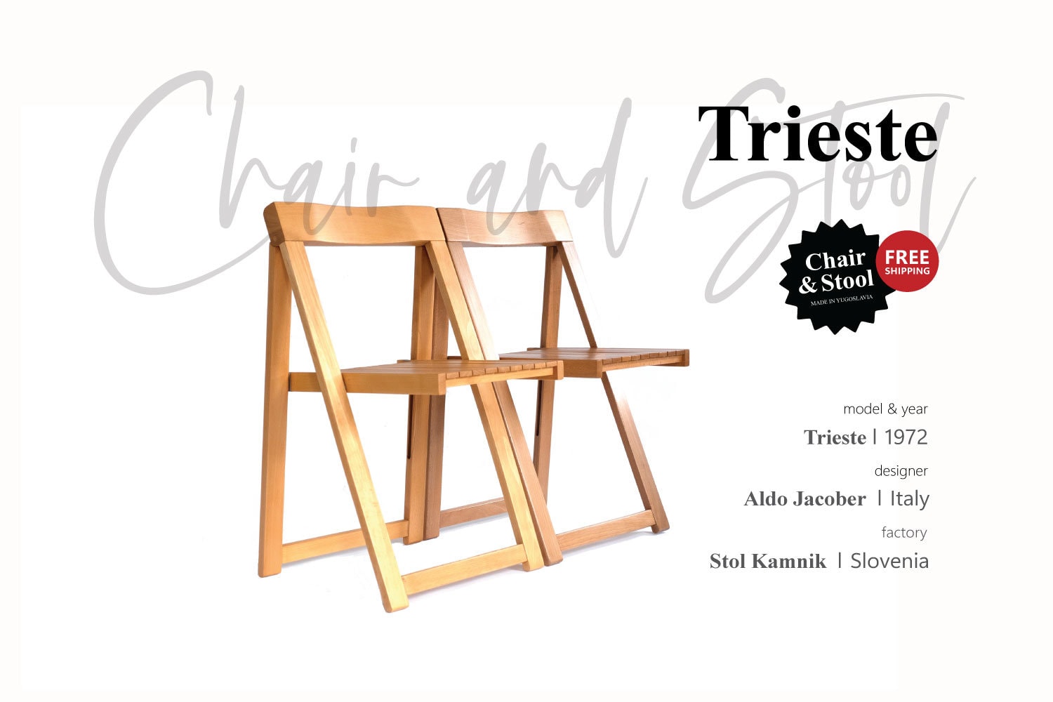 1 of 2 Restored Trieste Folding Chair by Aldo Jacober, Mid-century