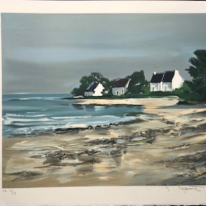 版画 GEORGES LAPORTE lithograph Lot - Georges Laporte Large Framed Seaside Lithograph