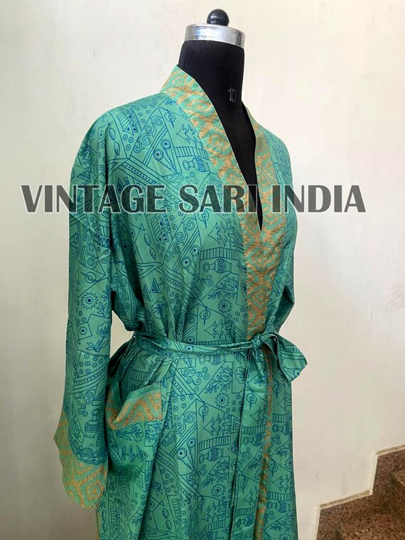 Indian Silk Kimono Pure Silk Kimono Sari Kimono F… - image 6