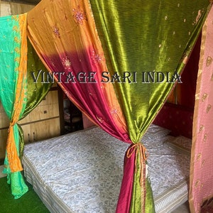 Indischer Sari-Baldachin, Boho-Baldachin, Vintage-Sari-Baldachin, bunter Sari-Bett-Baldachin, Gypsy-Sari-Baldachin, handgemachter Sari-Baldachin, traditionell