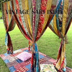 Bed Canopy Vorhänge Boho Vorhänge Boho Blau Dekor Indien Seide Sari Saree auf Bestellung Queen Purple über Bettzelt
