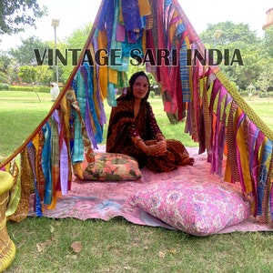 Boho tent teepee for garden wedding multi color handmade patchwork backdrop Made To Order hippiewild glamping decor bohemian vtg rare fabric