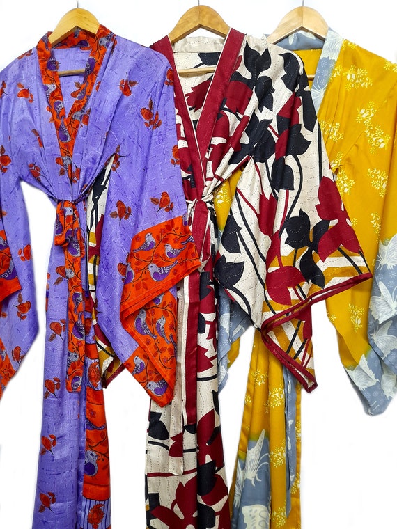 3 KimonoSet , Multi Color Kimono Bathrobe Beach W… - image 3