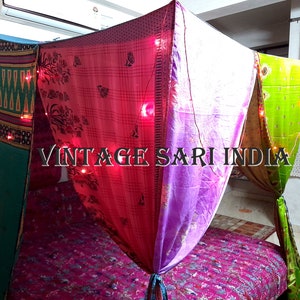 Bed Canopy Curtains boho Curtains Bohemian Blue Decor India silk sari saree made to order queen purple over bed tent