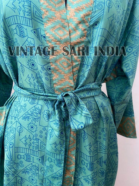 Indian Silk Kimono Pure Silk Kimono Sari Kimono F… - image 3