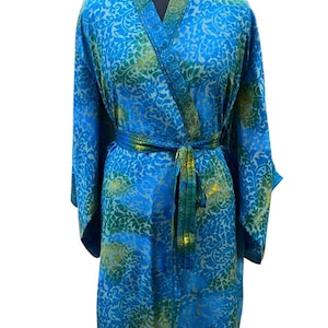 Indian Silk Kimono Pure Silk Kimono Sari Kimono Festival Robe Silk Sari Kimono Women&#39;s Clothing Bohemian Jacket Japanese Lounge Dress