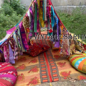 Tenda Boho tenda para casamento no jardim multicolorido artesanal patchwork cenário feito sob encomenda hippiewild glamping decoração boho vtg tecido raro