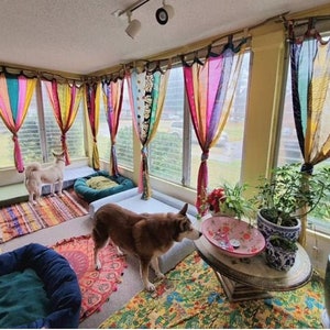 EXPRESS SERVICE of Indian Vintage Old Silk Sari Fabric Handmade Curtain Door Window Decor Up cycled Curtain Home Door Window Curtain