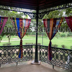 Traditional Indian Sari Curtains,Patchwork Sari Doorway multicolored saricurtainCustom Sari Patchwork Drapes,Artisanal Sari Window Treatment