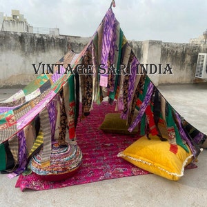 Boho tent teepee for garden wedding multi color handmade patchwork backdrop Made To Order hippiewild glamping decor bohemian vtg rare fabric