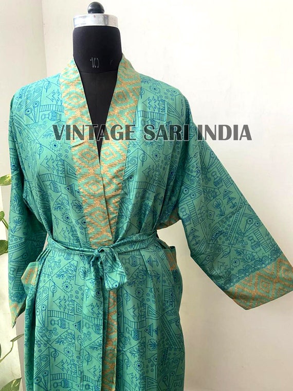 Indian Silk Kimono Pure Silk Kimono Sari Kimono F… - image 5