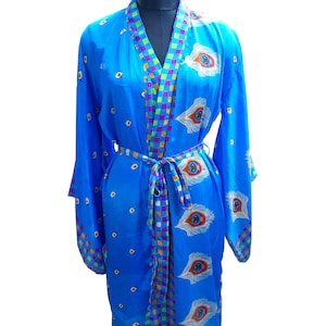Indian Silk Kimono Pure Silk Kimono Sari Kimono Festival Robe Silk Sari Kimono Women&#39;s Clothing Bohemian Jacket Japanese Lounge Dress