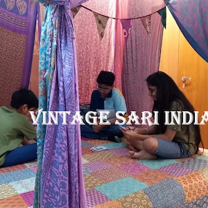 Sari Sheer Canopy,Sari Canopy único,Sari indio Bed Canopy,Boho Canopy,Vintage Sari Canopy,Colorido Sari Bed Canopy,Gypsy Sari Canopy
