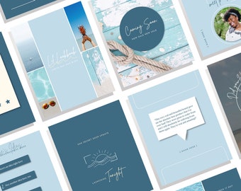 Plantillas de redes sociales Canva personalizables / Plantillas de Instagram con tema Ocean Beachy Vibes / Conjunto de 16 gráficos / Plantillas cuadradas de 1080 x 1920