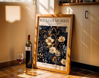 Golden Blooms by William Morris – Botanical Exhibition Print, Vintage Cotton Prints Floral Art Poster