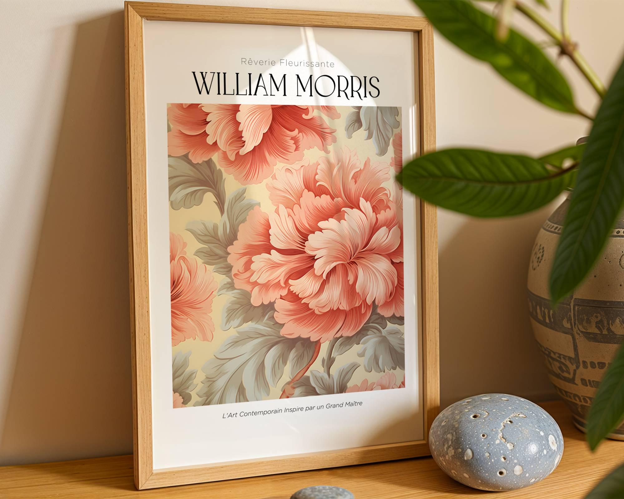 Peach Peony Floral William Morris Print Botanical Wall Art