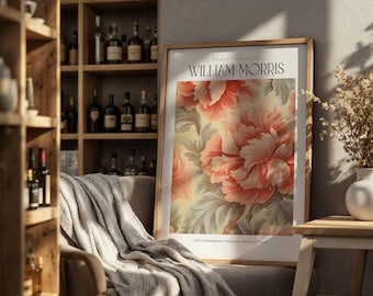 William Morris Print Floral Wall Art Peony Peach Cream Vintage Botanical Poster Art Nouveau Cottagecore Victorian Decor Botanical Wall Art