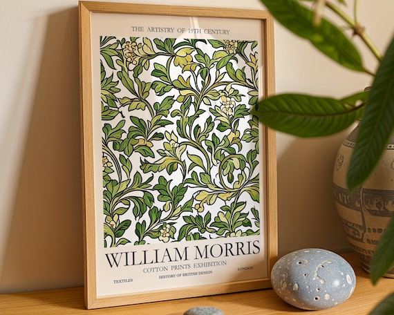 William Morris Green Botanical Art Print – Vintage Exhibition Style