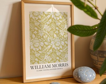 William Morris Print Floral Wall Art Chartreuse White Art Nouveau Botanical Poster Vintage Decor Cottagecore Victorian Botanical Wall Art