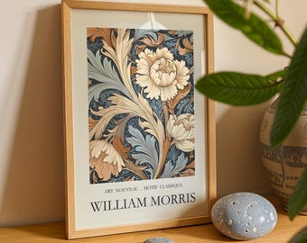 William Morris Print Botanical Wall Art Leaf Design Sage Blush Vintage Floral Poster Art Nouveau Cottagecore Victorian Nature Inspired Decor