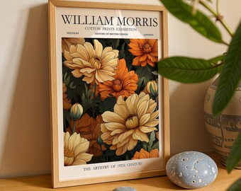 Cream Flowers William Morris Honey Amber Dark Green Wall Art – Cotton Exhibition Deep Luxe Print