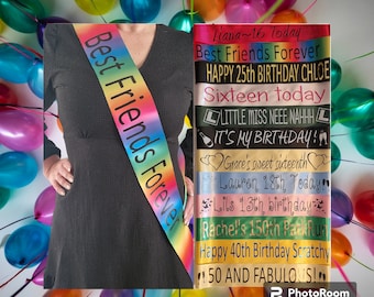 Personalised Birthday Sash / Hen Party Sashes - any text any age birthday gift